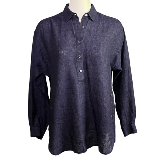 J McLaughlin Fallon Tunic Top Size Small Linen Blue Popover Loose Fit Breathable - Picture 4 of 12